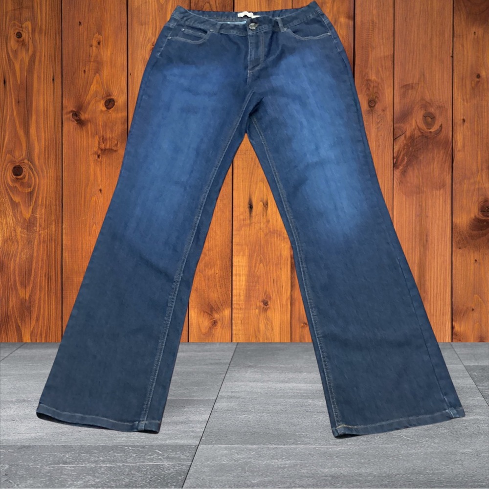 NRJ Women Dark Wash Bootcut Denim Jeans Size 12T Tall Stretch Blue Embroidery